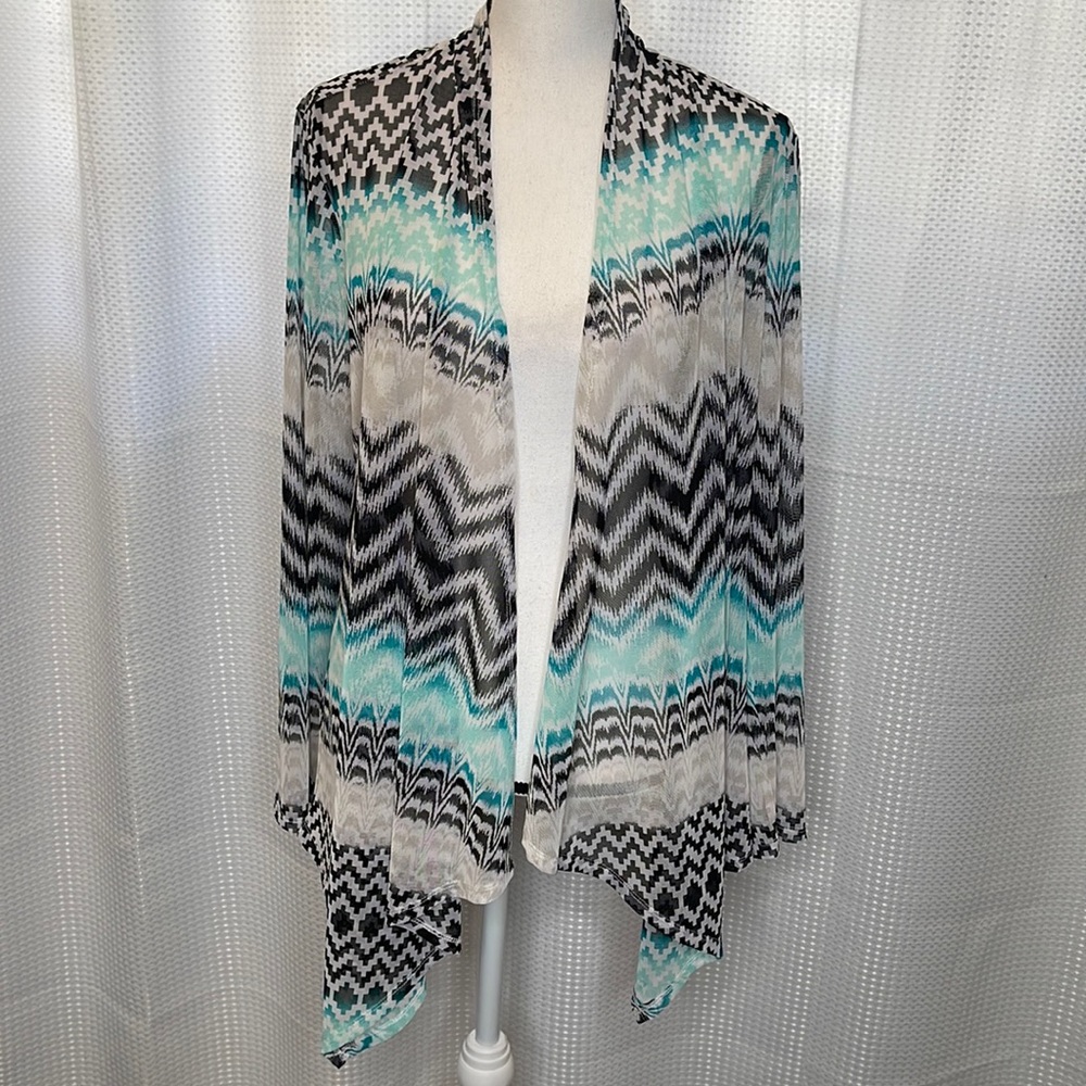 Chico’s Chicos Easywear Open Front Kimono Duster Long Sleeve Ikat Size XL